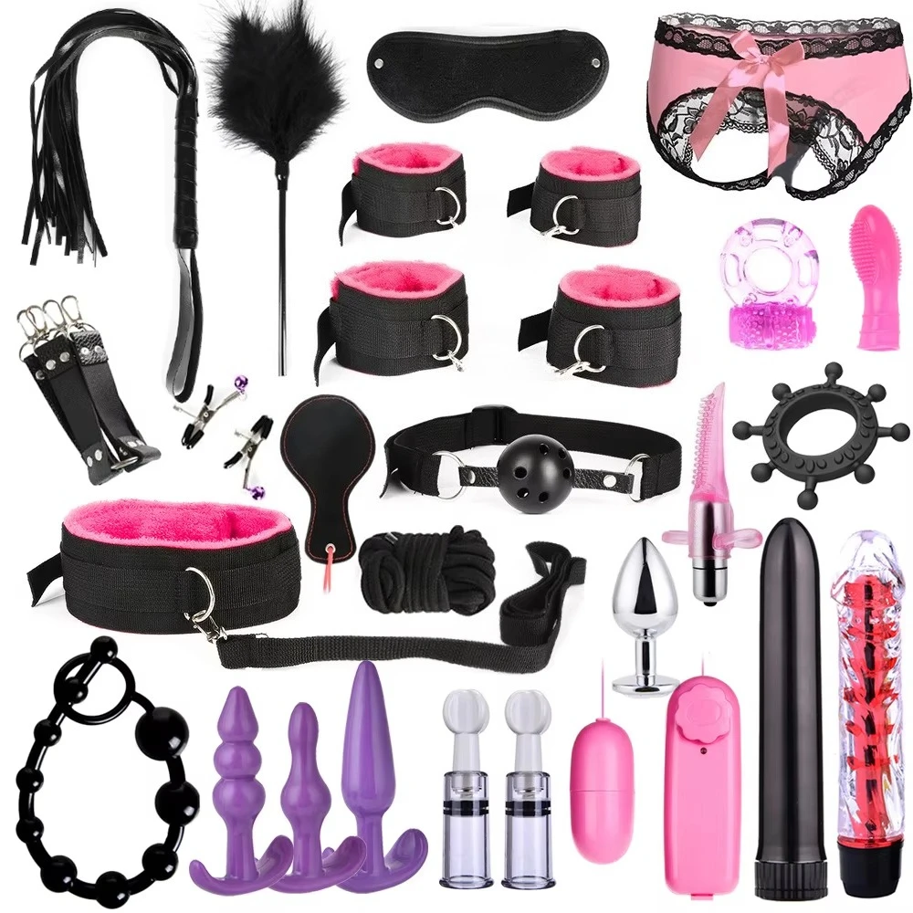Party Games Couple - طقم BDSM جلدي للأزواج، أصفاد، حزام